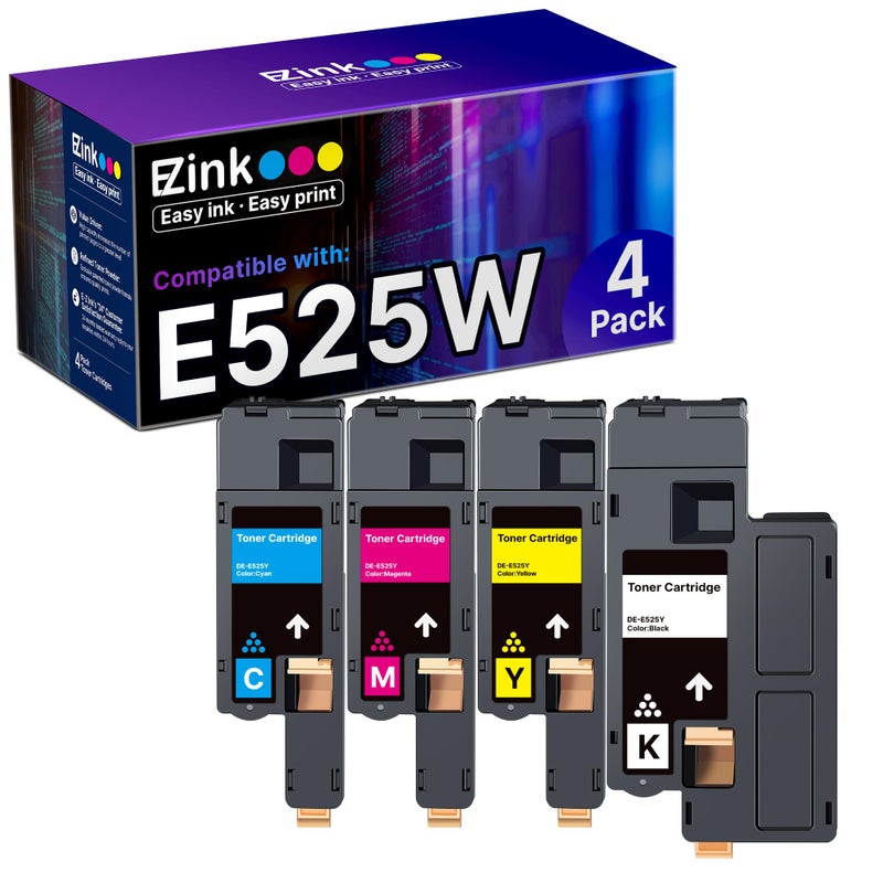 E-Z Ink Compatible Toner Cartridge Replacement for Dell E525W E525 525w Toner to use with E525w Wireless Color Printer for 593-BBJX 593-BBJU 593-BBJV 593-BBJW (Black Cyan Magenta Yellow, 4 Pack) - Image 1